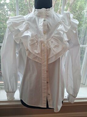 ZARA Women’s Poppy Print Frill Blouse Size M Floral Ruffle Shirt